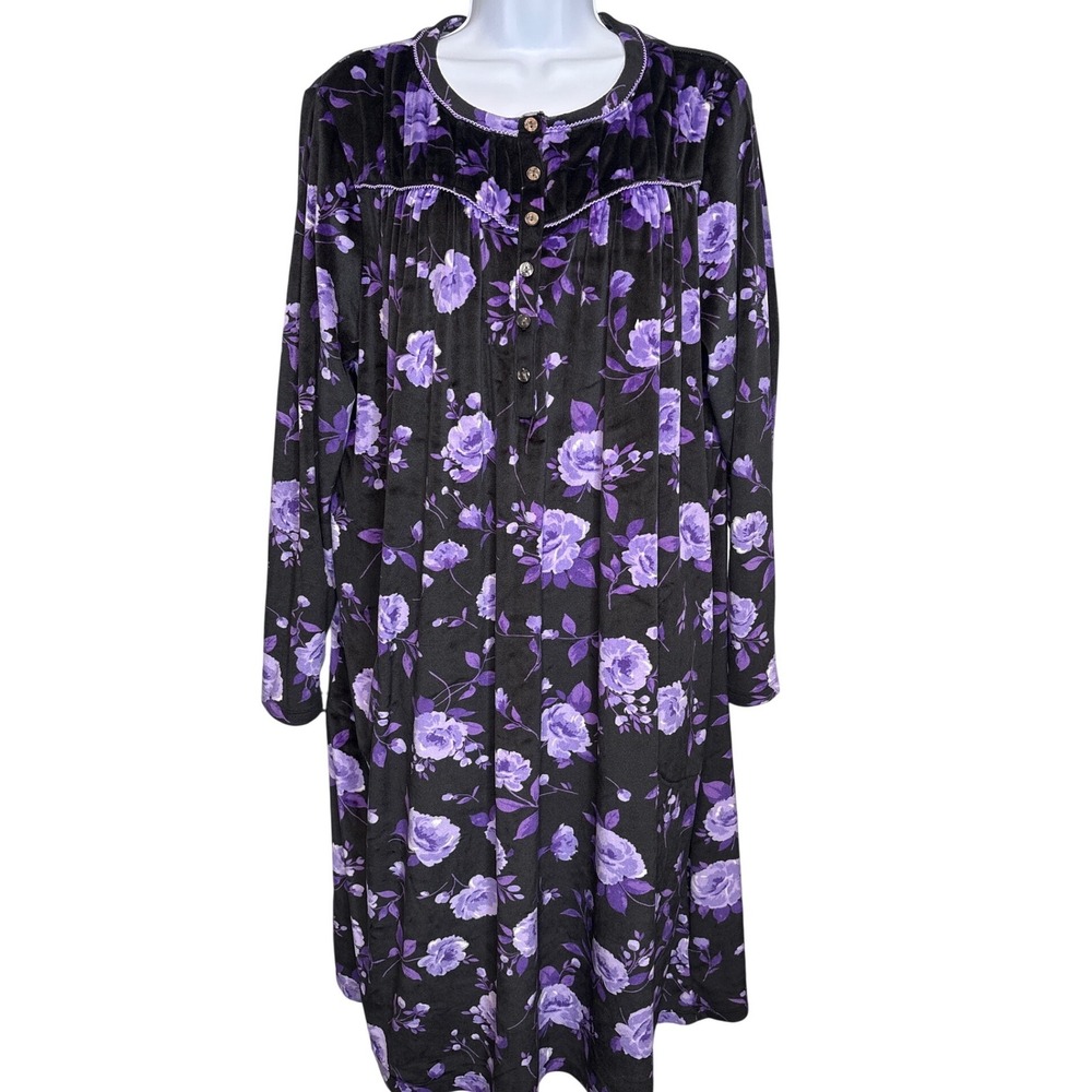 Aria Collection Womens Black Purple Velvet Nightgown House Dress Sz L